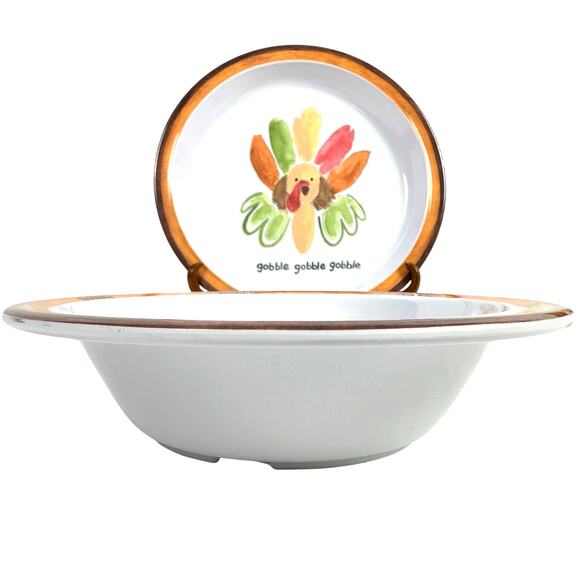 Pottery Barn Kids "Gobble Gobble Gobble" 3-PC Place Setting-Plate/Glass/Bowl! - Picture 4 of 10